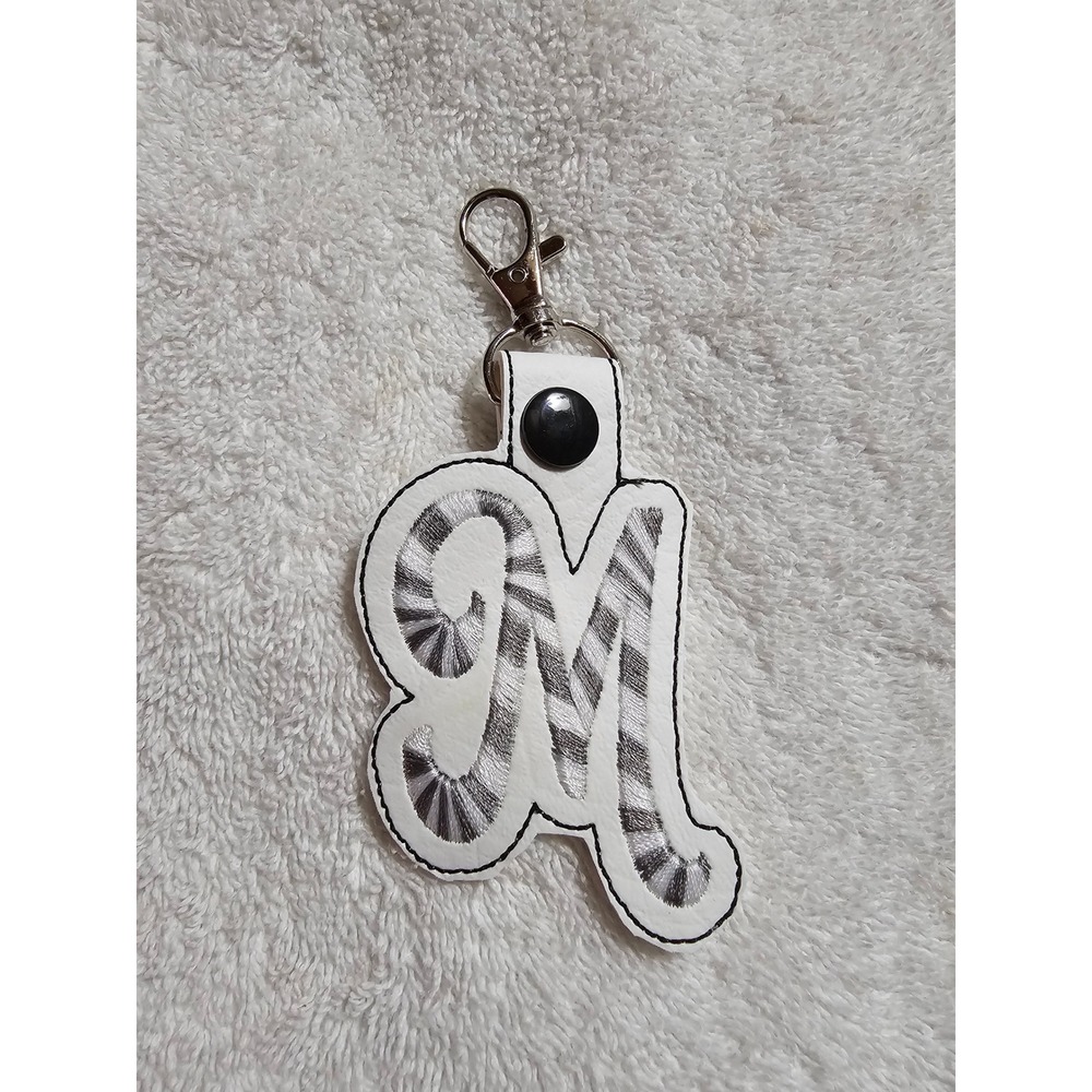 Initial M Keychain Purse Charm‎ Bag Tag Monogram Letter Accessory White